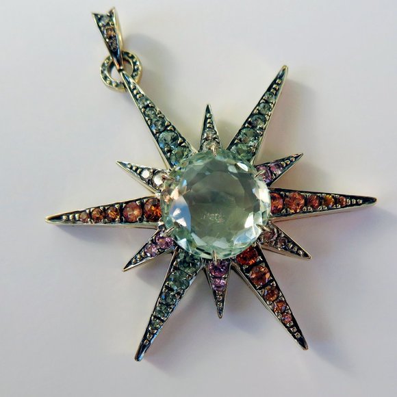 H Stern 18K Gold Diamond Sapphires Star XL Pendant - Picture 4 of 14